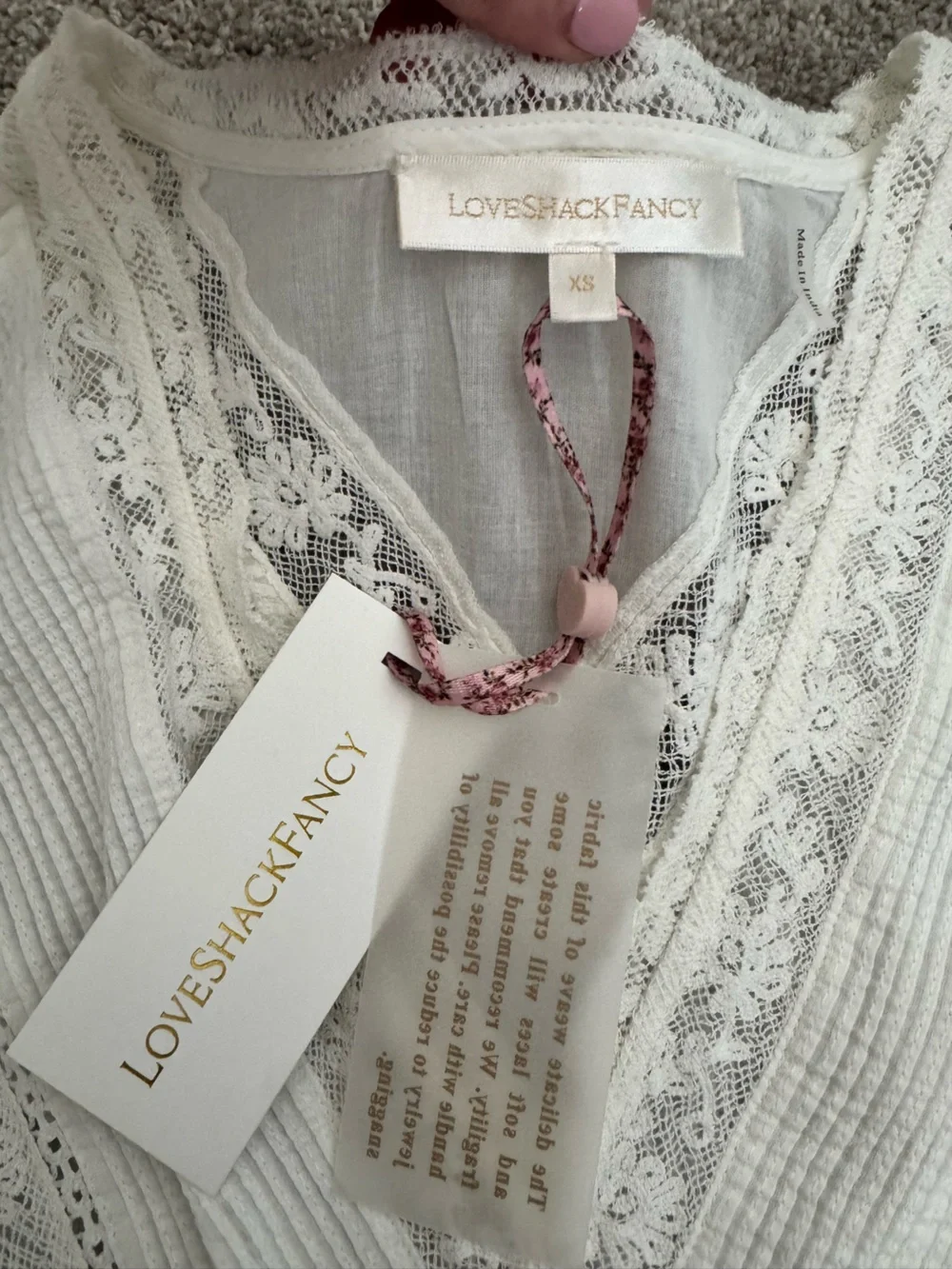 LoveShackFancy White Lace V-Neck Tea Dress - Picture 2 of 7